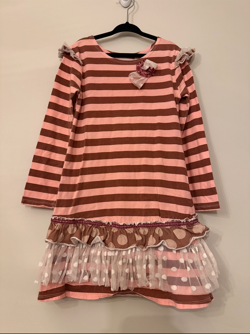 Jelly The Pug Sweet Elsa Cappuccino Collection Striped Ruffle Tulle Dress Size 6